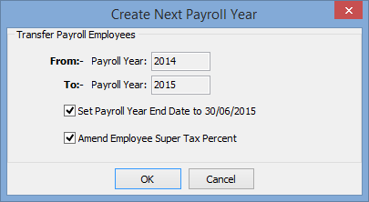 Create Next Payroll Year window