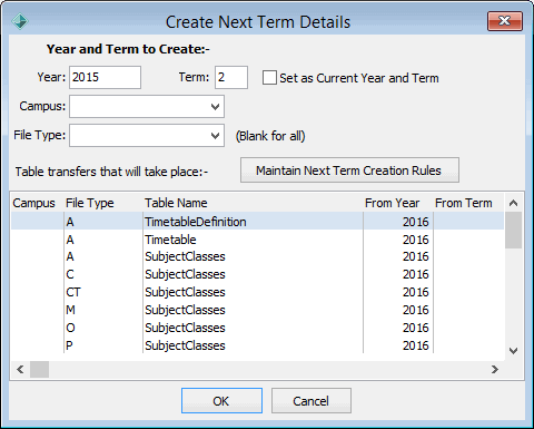 Create Next Term Details window