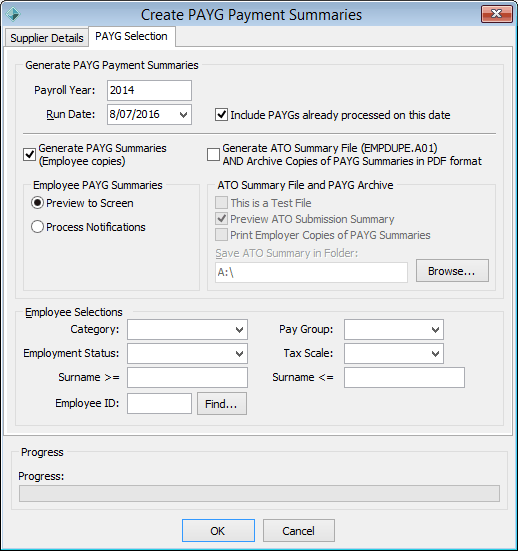 Create PAYG Payment Summaries - PAYG Selection tab
