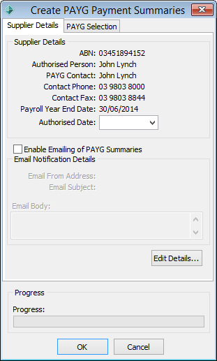 Create PAYG Payment Summaries - Supplier Details tab