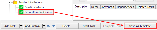 Creating a template from a sub-task (User-Workflow task window)