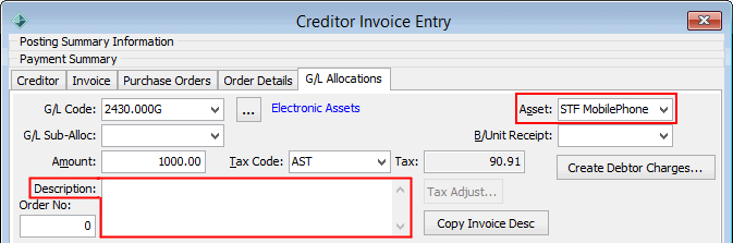 Creditor Invoice Entry - G/L Allocations tab (cut down)