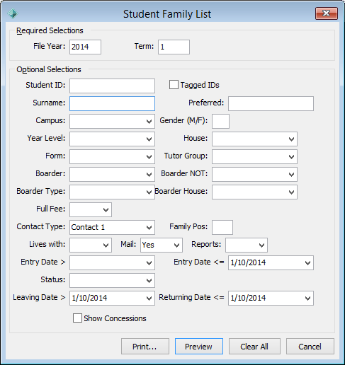 Crystal Report (Student Family List)