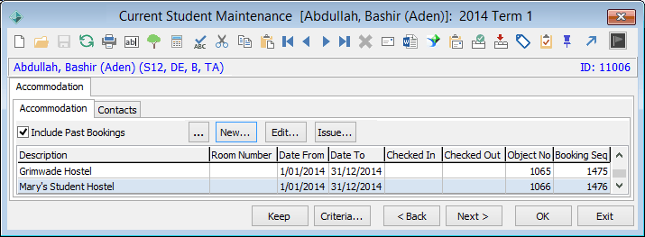 Current Student Maintenance - Accommodation tab - Accommodation sub-tab