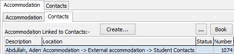 Current Student Maintenance - Accommodation tab - Contacts sub-tab (grid area fields)
