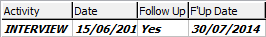 Current Student Maintenance - Activity tab (grid area, cut down)