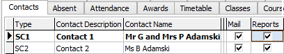 Current Student Maintenance - Contacts tab (Reports Flag for several contacts)