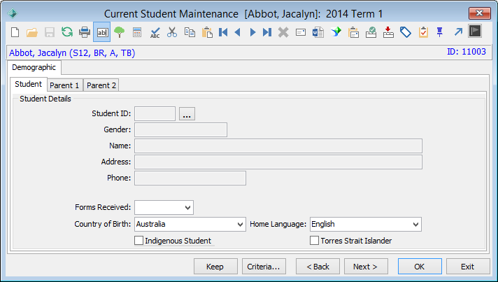 Current Student Maintenance - Demographic tab