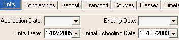 Current Student Maintenance - Entry tab (cut down)