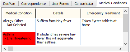 Current Student Maintenance - Medical Conditions tab (What's new)