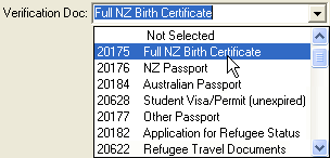Current Student Maintenance - NZMOE tab (Verification Doc field)