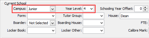 Current Student Maintenance - School tab (Current School area, Student repeating)