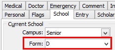 Current Student Maintenance - School tab (Form)