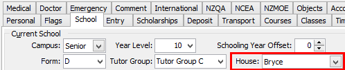 Current Student Maintenance - School tab (House)