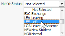Current Student Maintenance - School tab (Nxt Yr Status field)