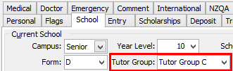 Current Student Maintenance - School tab (Tutor Group)