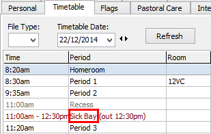 Current Student Maintenance - Timetable tab (Sick bay value)