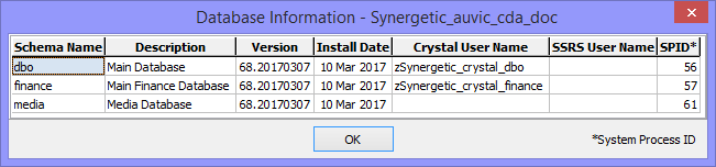 Database Information window
