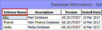 Database Information window (Schema name highlighted)