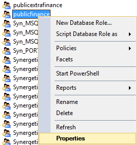 Database roles (Selecting Properties)