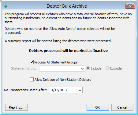 Debtor Bulk Archive window