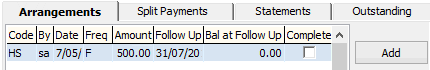 Debtor Maintenance - Arrangements tab (grid area)