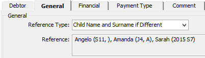 Debtor Maintenance - General tab (Reference Type, Reference fields)