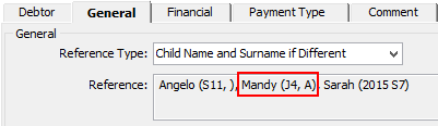 Debtor Maintenance - General tab (cut down)