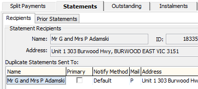 Debtor Maintenance - Statements tab - Recipients tab