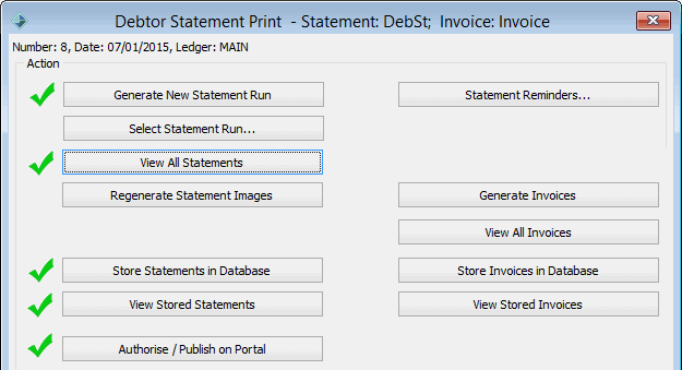 Debtor Statement Print window (Statements authorised)