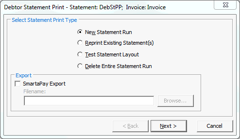 Debtor Statement Print window