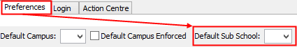 Default Sub School field (User Preferences - Preferences tab, cut-down)
