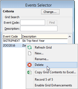 Deleting events (Right clicking in Synergetic)