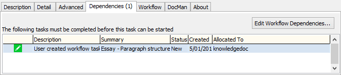Dependencies tab (Community Maintenance - Action Centre tab)