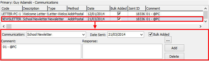 Development Maintenance - Comms tab (cut down)