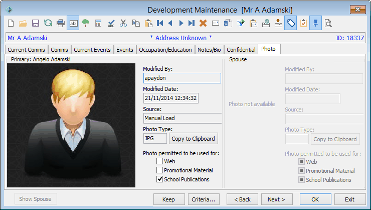 Development Maintenance - Photo tab