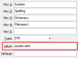 Dictionary Filename1 configuration setting