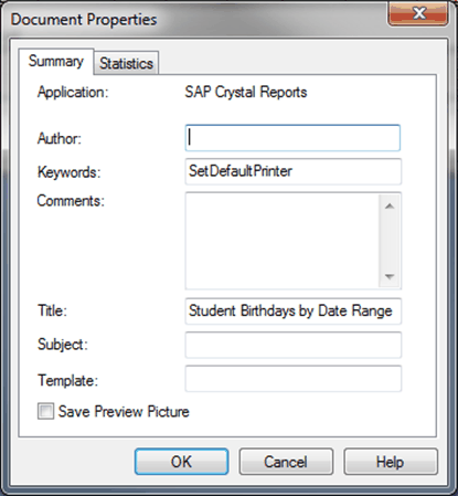 Document Properties - Summary tab (Keywords, SetDefaultPrinter)