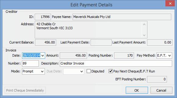 Edit Payment Details window
