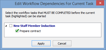 Edit Workflow Dependencies for Current Task window