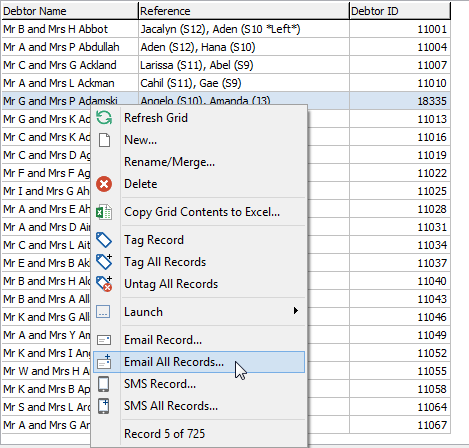 Emailing from a grid