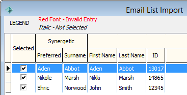 Email List Import  (cutdown, deselected records removed)