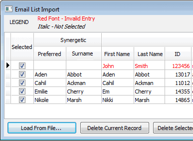 Email list Import (cutdown for wn v65)