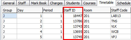 EMail staff from timetable grid