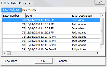 ENROL Batch Processes - Batch Uploads tab