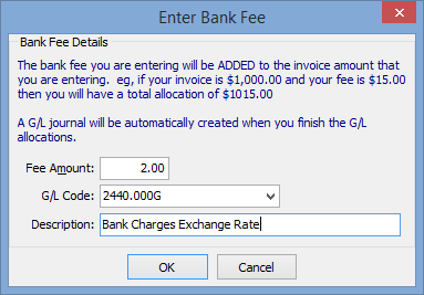 Enter Bank Fee