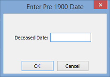 Enter Pre 1900 date... window (Community Maintenance - Flags tab)