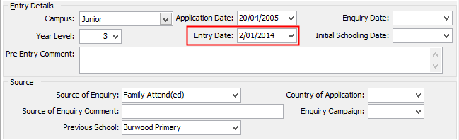 Entry date (Current student maintenance, highlighted)