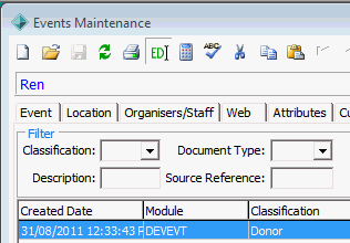Events Maintenance - DocMan tab (cut down)