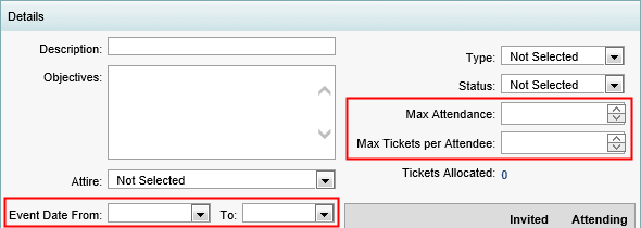 Excursion Maintenance - Details bar (cut-down, community portal fields highlighted)